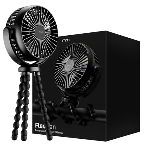 mikamax Flex Fan - Integrierte Powerbank - 5200 mAhVentilator- Mini Ventilator - Mit Powerbank - Oktopus Ventilator - Schwarz von mikamax