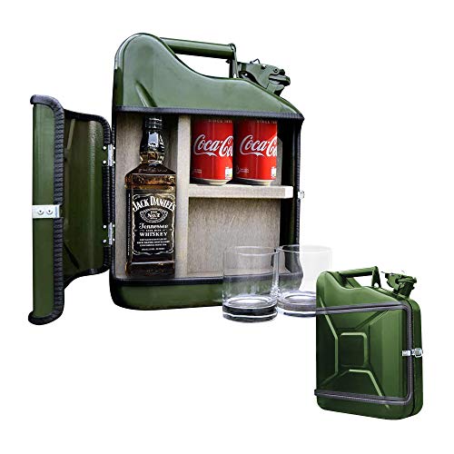 MikaMax 10L Kanister Bar Männer, Abschließbare Minibar, Weinlagerung mit Flaschenhalter, Enthält 2 Gläser, Grün von mikamax