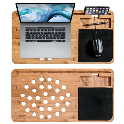 mikamax - Lapzer Laptop Schreibtisch - Bambus - Luftlöcher - Betttisch - Laptoptisch - Knietablett - Schoßtablett - 59 x 31 x 2 cm von mikamax