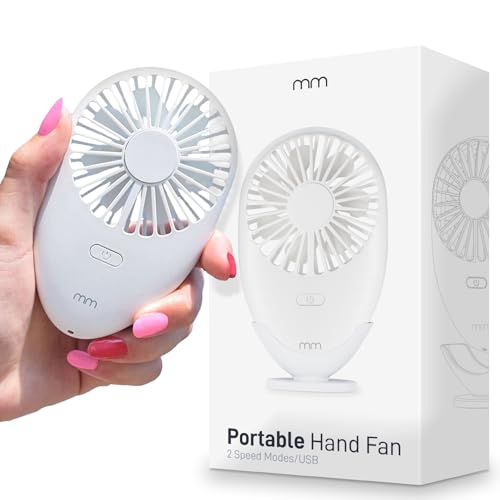 mikamax Portable Hand Fan - Handventilator - Handventilator Batteriebetrieben - Design Ventilator - Wiederaufladbar 2 Geschwindigkeiten - mit LED-Leuchten von mikamax