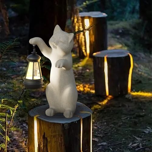 mikilov Katze Harz Statue mit Solar Laterne (Hand 26cm Statue Dekoration, Rasen Statue, Garten Home Decor, Skulptur Ornament, Tierfigur für Balkon Garten von mikilov