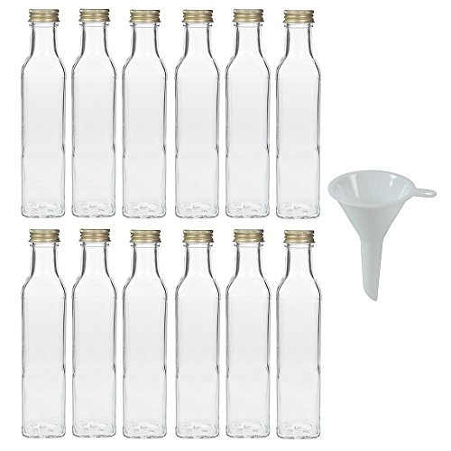 12 Glasflaschen mit Schraubverschluss 250 ml zum selbst befüllen inkl. Trichter von mikken