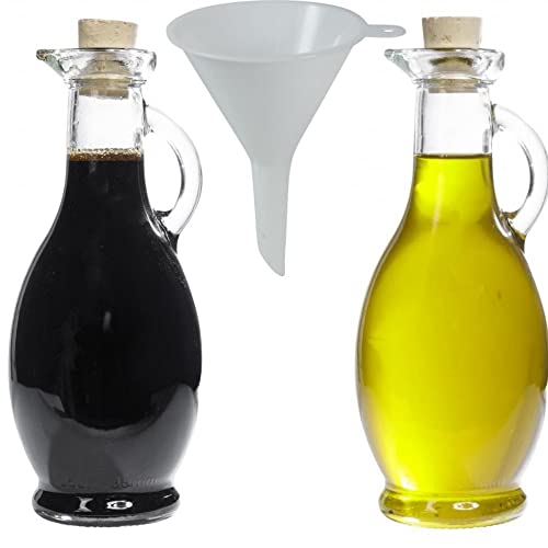 2 Glasflaschen 250ml mit Henkel für Essig und Öl Set mit Trichter von mikken