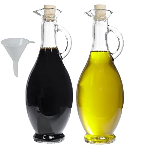 2 Glasflaschen 500ml mit Henkel für Essig und Öl Set mit Trichter von mikken
