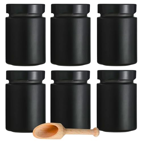 mikken 6 schwarze Gewürzgläser 190 ml, Einmachgläser mit Schraubdeckel inkl. einer Gewürzschaufel von mikken