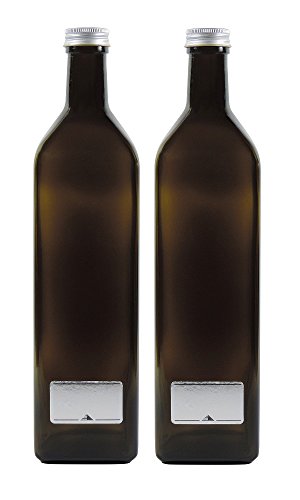 Viva-Haushaltswaren Gabriele Hesse e.K. 2x grün-braune Glasflasche 1000ml, Ölflasche inkl. 2 Beschriftungsetiketten von mikken