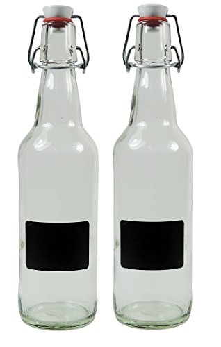 Viva Haushaltswaren 2 x leere Glasflasche 500 ml mit Bügelverschluss aus Porzellan zum selber befüllen, inkl 2 Beschriftungsetiketten von mikken