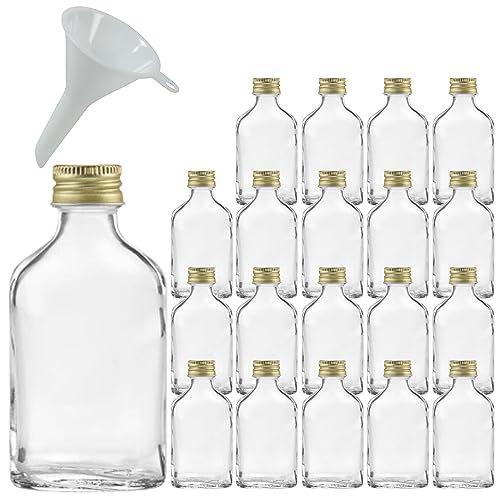 Viva Haushaltswaren #31056# 20 x Mini Glasflasche 20 ml mit Schraubverschluss, als Flachmann, Schnapsflasche & Likörflasche geeignet (inkl. Trichter Ø 5 cm), Gold von Viva Haushaltswaren