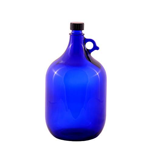 blaue XXL Glasflasche mit schwarzem Schraubverschluss für 5 Liter zum Selbstbefüllen von mikken