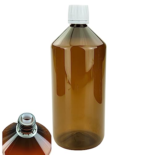 mikken 1 Plastikflasche 1000 ml mit Ausgiesser Dosierflasche braun inkl. 1 Etikett von mikken