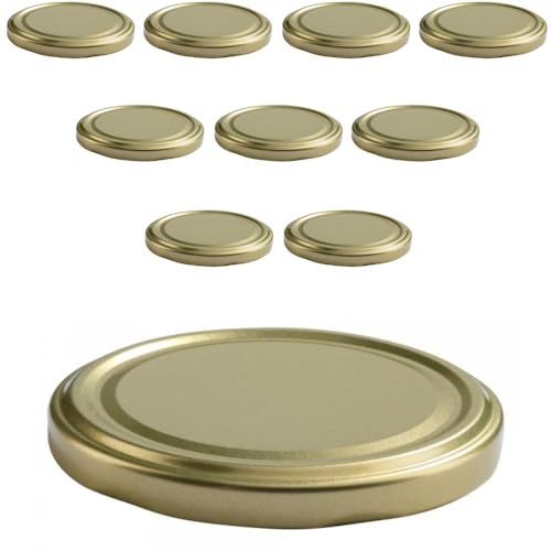 mikken 10 Deckel TO 82/8,5 cm für Marmeladengläser Twist-Off Ersatzdeckel Schraubdeckel für Sturzgläser und Einmachgläser Gold von mikken
