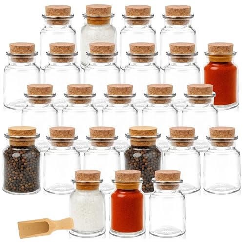 mikken 10 Gewürzgläser 150ml mit Korken – runde Glasbehälter mit Kork-Verschluss inkl. Holzschaufel – Vorratsgläser für Gewürze, Kräuter & Deko (10) von mikken