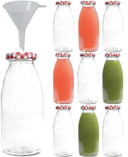 mikken| 10 Glasflaschen 250 ml, Flasche mit Schraubverschluss inkl. Trichter von mikken