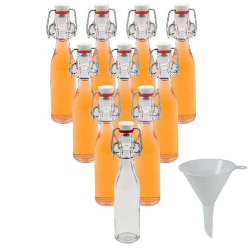 mikken 10 Mini Glasflaschen 40 ml mit Bügelverschluss Likörflaschen zum befüllen inkl. Trichter von mikken