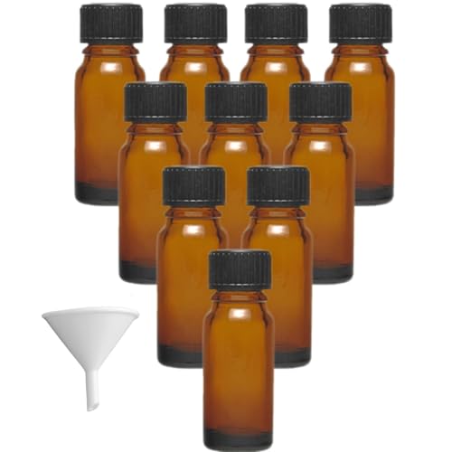 mikken 10 x braune Apothekerflasche 10ml made in Germany, inkl Beschriftungsetiketten + Trichter von mikken