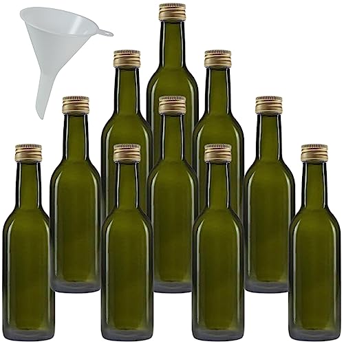 mikken 10 x grüne Glasflasche 250 ml, Ölflasche mit Schraubverschluss inkl Trichter von mikken