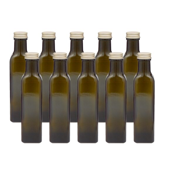 mikken 10x leere Glasflasche 100 ml / 250 ml braun-grün eckig mit Schraubdeckel und Etiketten von mikken