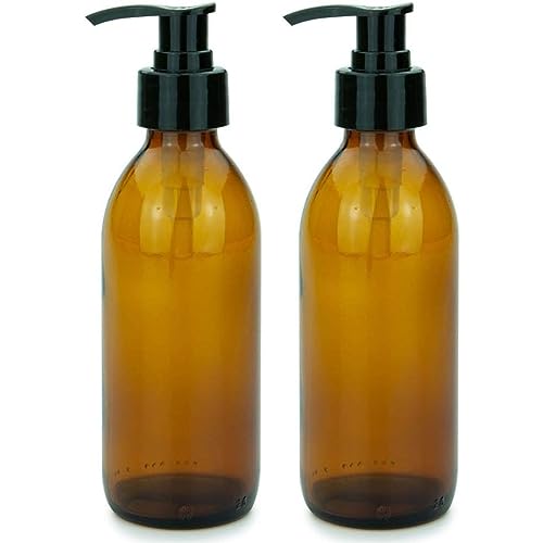 mikken 2 Seifenspender 200 ml Lotionspender Glas Braun lebensmittelecht inkl. Beschriftungsetiketten von mikken