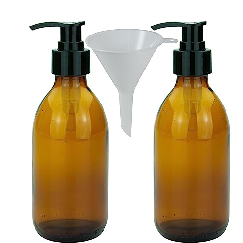 mikken 2 Seifenspender 250 ml Lotionspender Glas braun, BPA frei, für Desinfektionsmittel, lebensmittelecht inkl. Trichter von mikken