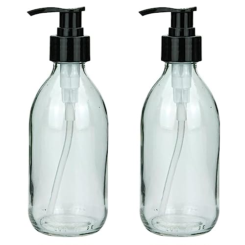 mikken 2 Seifenspender 250 ml Lotionspender Shampooflaschen Glas klar lebensmittelecht inkl. Beschriftungsetiketten von mikken