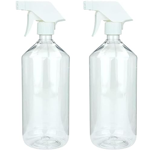 mikken 2 Sprühflaschen 1000 ml Kunststoff PET für Reinigungsmittel, Pflanzen, Haare, etc von mikken