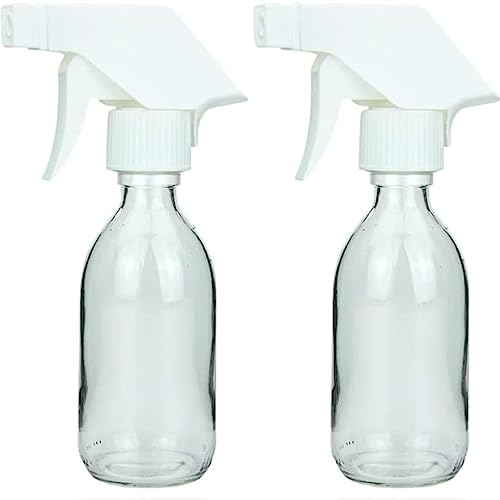 mikken 2 Sprühflaschen 250 ml Glas transparent für Reinigungsmittel, Haarpflege, Pflanzen, etc von mikken