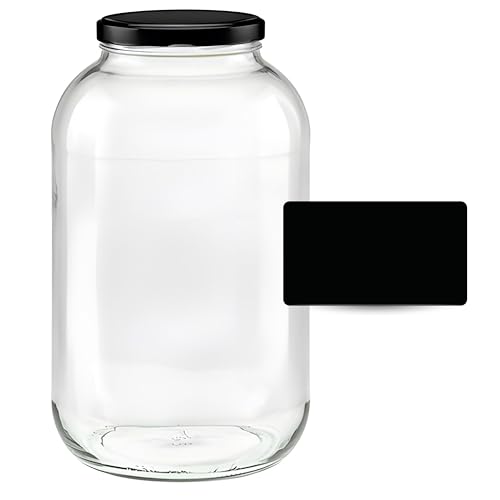 mikken 2 XXL Einmachgläser 4250ml mit Deckel schwarz, Vorratsglas Glasdose inkl. Beschriftungsetiketten (2) von mikken