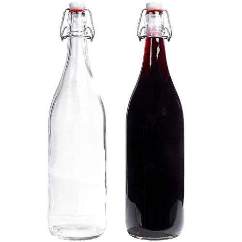 mikken 2 x Glasflasche 1 Liter mit Bügelverschluss aus Porzellan inkl. Etiketten von mikken