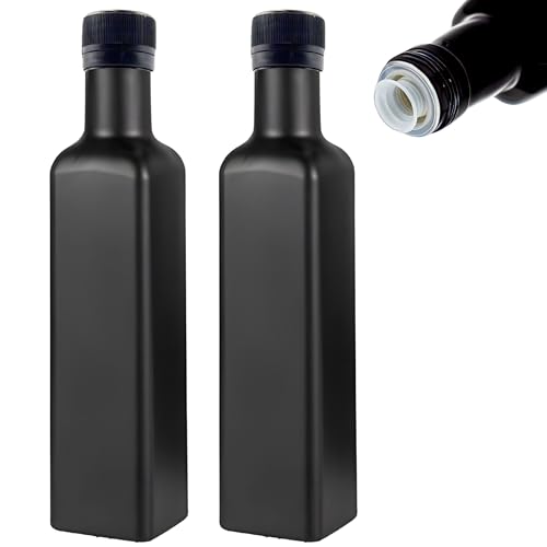 mikken 2 x Ölflasche 250 ml mit Ausgiesser Ölspender Glasflasche schwarz inkl. Etiketten von mikken