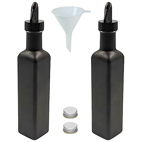 mikken 2 x Ölflasche 250ml Essig und Öl Set Schwarz Glasflaschen mit Dosier-Aussgießer Deckel + Trichter von mikken