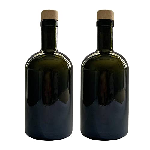 mikken 2 x Ölflasche 500 ml Ölspender Glas mit Ausgießer und Holzdeckel von mikken