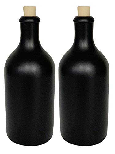 mikken 2 x Ölflasche 500 ml Steingut schwarz mit Korken von mikken