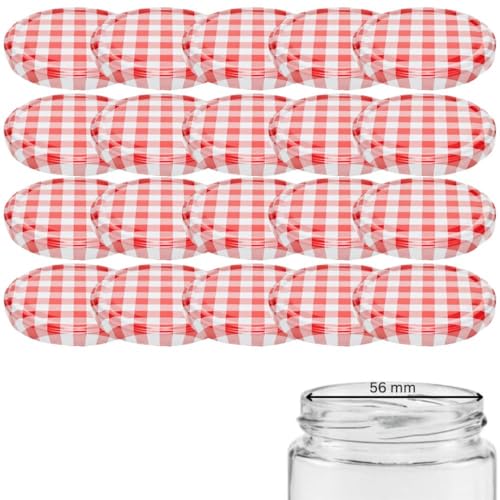 mikken 20 Deckel TO 66/6,9 cm für Gläser Twist-Off Ersatzdeckel Schraubdeckel für Marmeladengläser, Sturzgläser, Einmachgläser rot weiß kariert von mikken