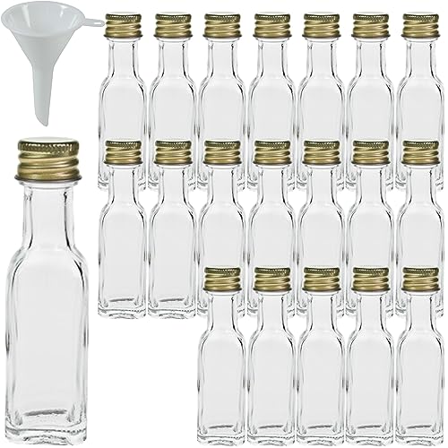 mikken 20 Mini Glasflaschen20 ml zum befüllen eckig mit Schraubverschluss inkl. Trichter von mikken