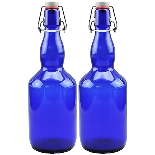 mikken 2x blaue Glasflasche 0,75 Liter mit Bügelverschluss aus Porzellan, inkl Beschirftungsetiketten von mikken