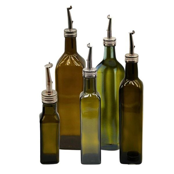 mikken 2er Set Ölflasche mit Ausgießer 100 - 1000 ml Glasflasche braun grün inkl. 2 Etiketten von mikken