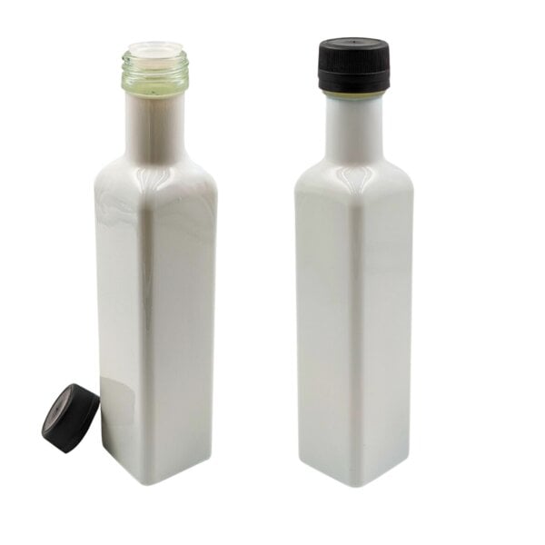 mikken 2er Set Ölflasche mit Ausgießer 250 ml Glasflaschen matt schwarz / glänzend weiss inkl. 2 Etiketten von mikken