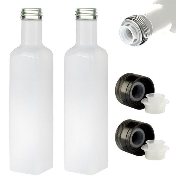 mikken 2er Set Ölflasche mit Ausgießer 250 ml Glasflaschen matt schwarz / glänzend weiss inkl. 2 Etiketten von mikken