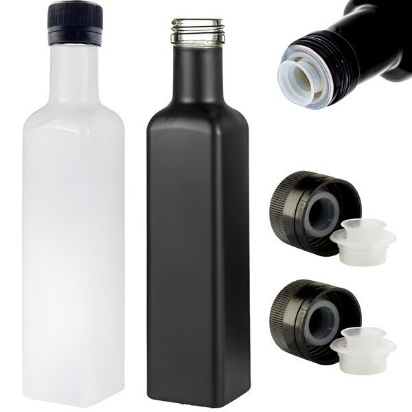 mikken 2er Set Ölflasche mit Ausgießer 250 ml Glasflaschen matt schwarz / glänzend weiss inkl. 2 Etiketten von mikken