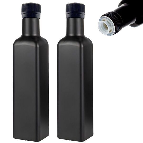 mikken 2er Set Ölflasche mit Ausgießer 250 ml Glasflaschen matt schwarz / glänzend weiss inkl. 2 Etiketten von mikken