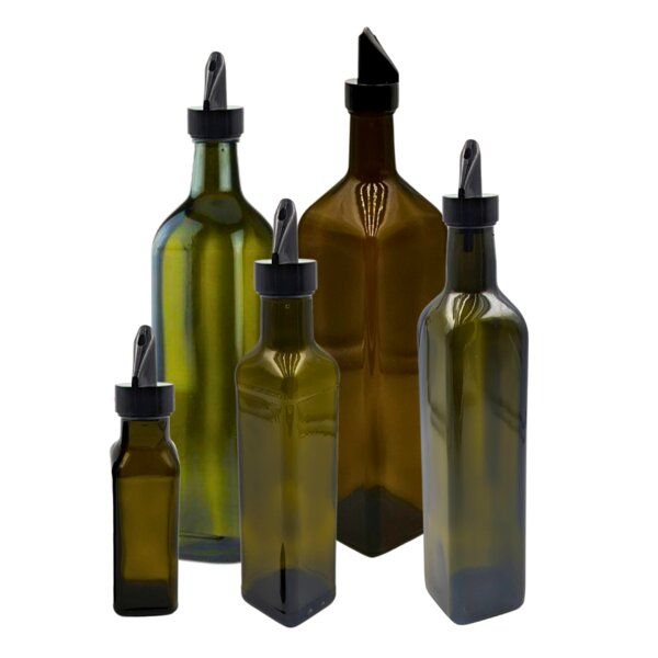 mikken 2er Set Ölflaschen 100 ml - 1000 ml mit Ausgießer braune / grüne Glasflasche von mikken