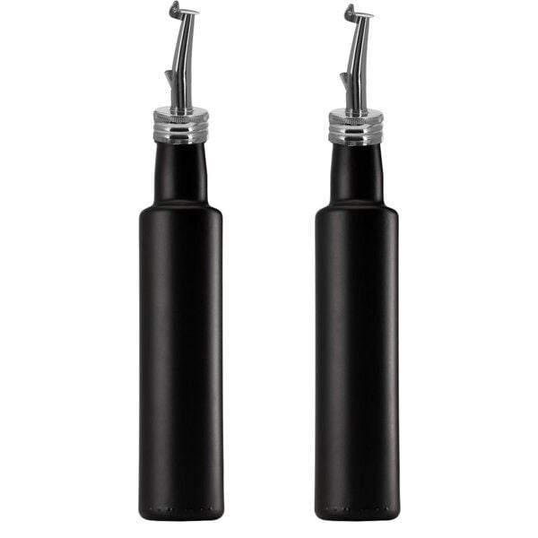mikken 2x Ölflasche 250 ml | 500 ml matt schwarz runde Dosierflasche mit Ausgießer - 2 Etiketten von mikken