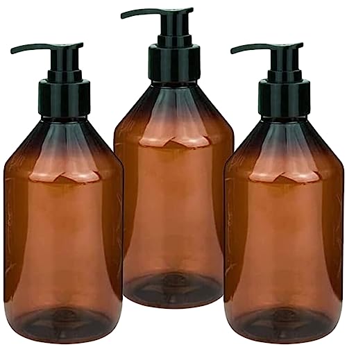 mikken 3X Seifenspender 250 ml Shampoo-Flaschen Kunststoff braun Dosierspender lebensmittelecht + Beschriftungsetiketten von mikken