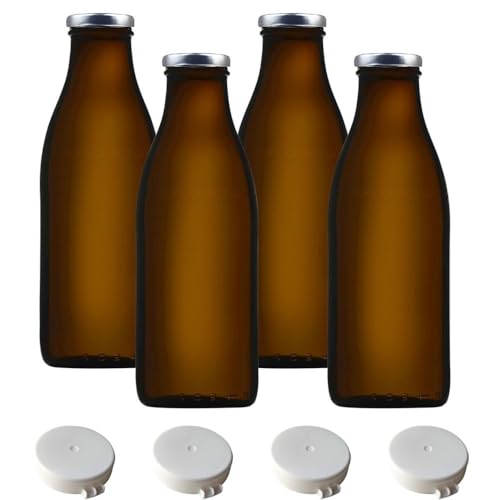mikken 4 Glasflaschen 1 Liter braun Saft- / Milchflaschen mit 4x Schraubdeckel, 4x Frischhaltedeckel und Etiketten mikken 4 Glasflaschen 1 Liter braun Saft- / Milchflaschen mit 4x Schraubdeckel, 4x Frischhaltedeckel und Etiketten von mikken