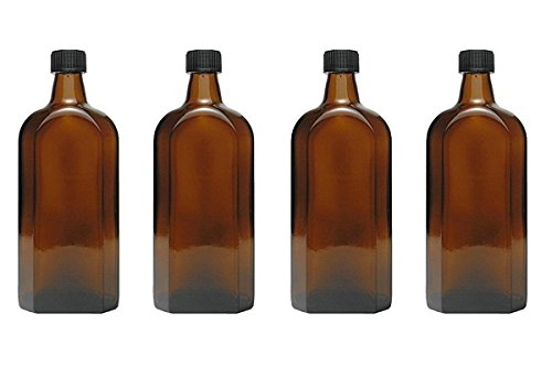 mikken - 4 Medizinflasche in Braunglas Apothekerflaschen inkl. Etiketten a 4X 500ml Schwarz von Viva Haushaltswaren