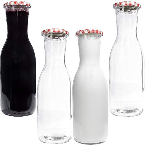 mikken 4 x Glasflasche 1,0 Liter Karaffe inkl. Etiketten von mikken