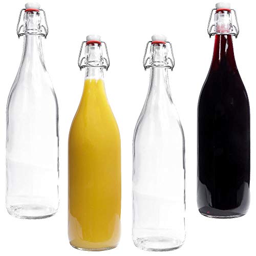 mikken 4 x Glasflasche 1 Liter mit Bügelverschluss aus Porzellan inkl. Etiketten von mikken