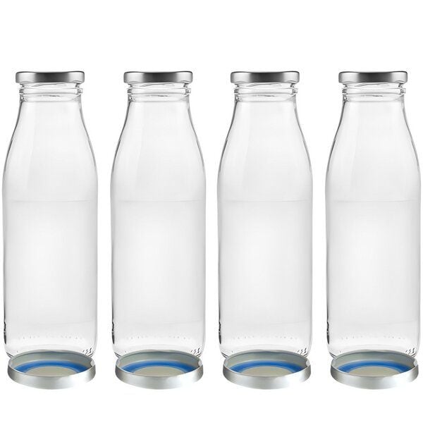 mikken 4er Set Milchflasche 500 ml Glasflasche mit Ersatzdeckel Blueseal von mikken
