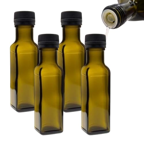 mikken 4x Ölflasche 100ml mit Ausgiesser grün/braune Glasflaschen Ölspender inkl. Etiketten mikken 4x Ölflasche 100ml mit Ausgiesser grün/braune Glasflaschen Ölspender inkl. Etiketten von mikken