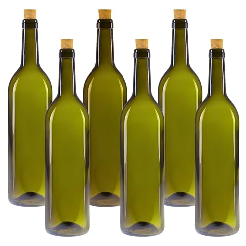mikken 6 Glasflaschen 750ml Ölflaschen grün mit Korken und Etiketten von mikken